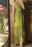 Niulatu Olive Green V-Neck Sheath Beaded Chiffon Long Prom Dresses Formal Evening Gowns HZ1031