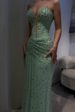 Niulatu Green Sweetheart Neck Sheath Tulle Beading Long Prom Dresses Formal Evening Gowns with Sequins HZ1031