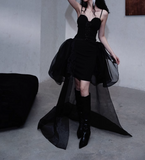 Niulatu Black Spaghetti Straps A-Line Tulle Hi-Lo Prom Dresses Birthday Party Dresses HZ1031