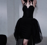 Niulatu Black Spaghetti Straps A-Line Tulle Hi-Lo Prom Dresses Birthday Party Dresses HZ1031