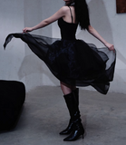 Niulatu Black Spaghetti Straps A-Line Tulle Hi-Lo Prom Dresses Birthday Party Dresses HZ1031