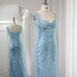 Niulatu Blue Sweetheart Mermaid Tulle Beading Long Prom Dresses Formal Evening Gowns HZ1031
