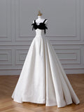 Niulatu White Sweetheart Neck A-Line Satin Long Wedding Dresses HZ1031