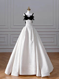 Niulatu White Sweetheart Neck A-Line Satin Long Wedding Dresses HZ1031