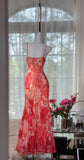 Niulatu Red Spaghetti Straps Sheath Chiffon Beading Long Prom Dresses Vintage Evening Gowns HZ1031