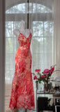 Niulatu Red Spaghetti Straps Sheath Chiffon Beading Long Prom Dresses Vintage Evening Gowns HZ1031