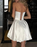 Niulatu Strapless A-Line Satin Short Stunning Prom Dresses Fashion Homecoming Dresses HZ1031