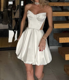 Niulatu Strapless A-Line Satin Short Stunning Prom Dresses Fashion Homecoming Dresses HZ1031