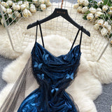 Niulatu Navy Blue Spaghetti Straps Sheath Satin Short Party Dress for Birthday&Cocktail HZ1031