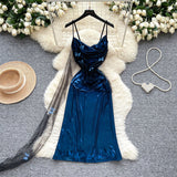 Niulatu Navy Blue Spaghetti Straps Sheath Satin Short Party Dress for Birthday&Cocktail HZ1031