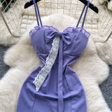 Niulatu Purple Spaghetti Strap Bodycon Lace Short Party Dress HZ1031
