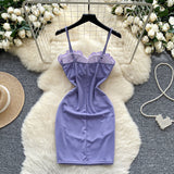 Niulatu Purple Spaghetti Strap Bodycon Lace Short Party Dress HZ1031
