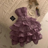 Niulatu Purple Strapless A-Line Chiffon Short Party Dress Sweetheart Evening Gowns HZ1031
