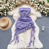 Niulatu Purple Strapless Bodycon Chiffon Ruffle Short Cocktail Party Dress HZ1031