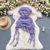 Niulatu Purple Strapless Bodycon Chiffon Ruffle Short Cocktail Party Dress HZ1031