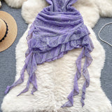 Niulatu Purple Strapless Bodycon Chiffon Ruffle Short Cocktail Party Dress HZ1031