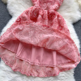 Niulatu Pink Spaghetti Straps A-Line Printed Chiffon Short Stunning Party Dress HZ1031