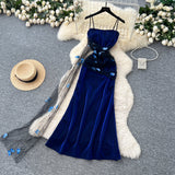 Niulatu Navy Blue Spaghetti Straps Sheath Long Party Dress for Birthday&Events HZ1031