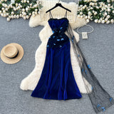 Niulatu Navy Blue Spaghetti Straps Sheath Long Party Dress for Birthday&Events HZ1031