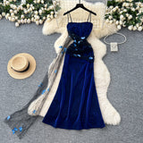 Niulatu Navy Blue Spaghetti Straps Sheath Long Party Dress for Birthday&Events HZ1031