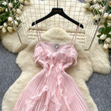 Niulatu Pink Spaghetti Straps Sheath Chiffon Dress Cocktail Party Dress HZ1031