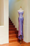 Niulatu Spaghetti Straps Sheath Satin Lace Appliqu¨¦ Long Stunning Prom Dresses Formal Evening Gowns HZ1031
