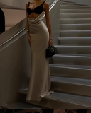 Niulatu Yellow V Neck Sheath Satin Long Prom Dresses Birthday Dresses Glam Guest Dresses HZ1031