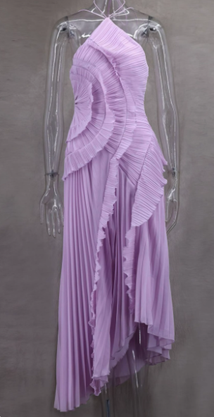Niulatu Purple Halter A-Line Guest Dresses Chiffon Ruffles Long Prom Dresses Birthday Dresses HZ1031