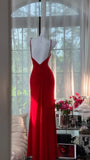 Niulatu Red Sweetheart Neck Sheath Chiffon Backless Long Party Dresses Elegant Simple Evening Gowns with Diamonds HZ1031