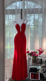 Niulatu Red Sweetheart Neck Sheath Chiffon Backless Long Party Dresses Elegant Simple Evening Gowns with Diamonds HZ1031
