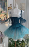 Niulatu Gradient Jade V-neck A-Line Tulle Short Party Dresses Sweetheart 16 Birthday Dress HZ1031