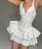 Niulatu White V-neck A-Line Short Party Dresses Cute Birthday Dress HZ1031