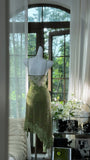Niulatu Green Spaghetti Straps A-Line Chiffon Beaded Short Prom Dresses HZ1031