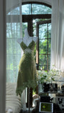 Niulatu Green Spaghetti Straps A-Line Chiffon Beaded Short Prom Dresses HZ1031