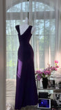 Niulatu Dark Purple V Neck Sheath Chiffon Long Prom Dresses Formal Evening Gowns HZ1031