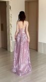 Niulatu Square Neck A-Line Sequins Long Prom Dresses Sweet Birthday Evening Gowns HZ1031