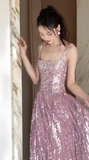 Niulatu Square Neck A-Line Sequins Long Prom Dresses Sweet Birthday Evening Gowns HZ1031