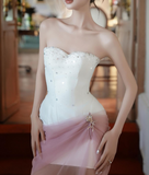 Niulatu White Strapless Sheath Satin Short Evening Dress Sweet Homecoming Dress HZ1031