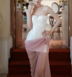 Niulatu White Strapless Sheath Satin Short Evening Dress Sweet Homecoming Dress HZ1031