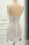 Niulatu White Square Neck Sheath Beaded Short Wedding Dress Birthday Evening Gowns HZ1031