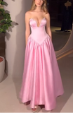 Niulatu Pink Strapless A-Line Satin Long Prom Dresses Formal Evening Gowns HZ1031