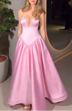 Niulatu Pink Strapless A-Line Satin Long Prom Dresses Formal Evening Gowns HZ1031