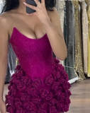Niulatu Strapless Fuchsia Bodycon Glitter Short Evening Dress Homecoming Dress HZ1031