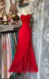 Niulatu Red Spaghetti Strap Sheath Chiffon Long Prom Dresses Elegant Wedding Guest Dresses HZ1031