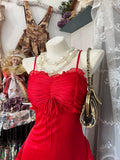 Niulatu Red Spaghetti Strap Sheath Chiffon Long Prom Dresses Elegant Wedding Guest Dresses HZ1031