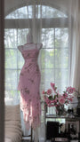 Niulatu Square Neck Pink Sheath Beaded Chiffon Prom Dresses Vintage Evening Gowns HZ1031