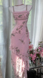 Niulatu Square Neck Pink Sheath Beaded Chiffon Prom Dresses Vintage Evening Gowns HZ1031