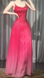 Niulatu Gradient Pink Spaghetti Straps A-Line Chiffon Beading Long Prom Dresses Elegant Birthday Evening Gowns HZ1031