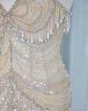 Niulatu Light Champagne Sweetheart Mermaid Tulle Beading Long Prom Dresses Formal Evening Gowns HZ1031