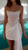 Niulatu White Strapless Sheath Tulle Beaded Short Evening Gowns Fashion Homecoming Dress HZ1031